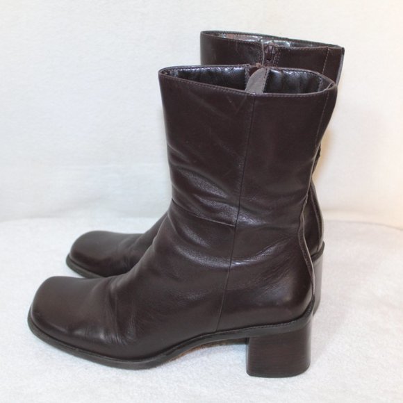 Vtg Enzo Angiolini womens boot size 8.5 brown leather chunky heel square toe 90s - Picture 8 of 12
